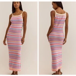 Z Supply Santa Cruz Stripe Crochet Knit Midi Dress Raspberry Sorbet Beach Boho